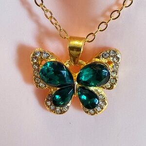 Gold and Green Butterfly Necklace.